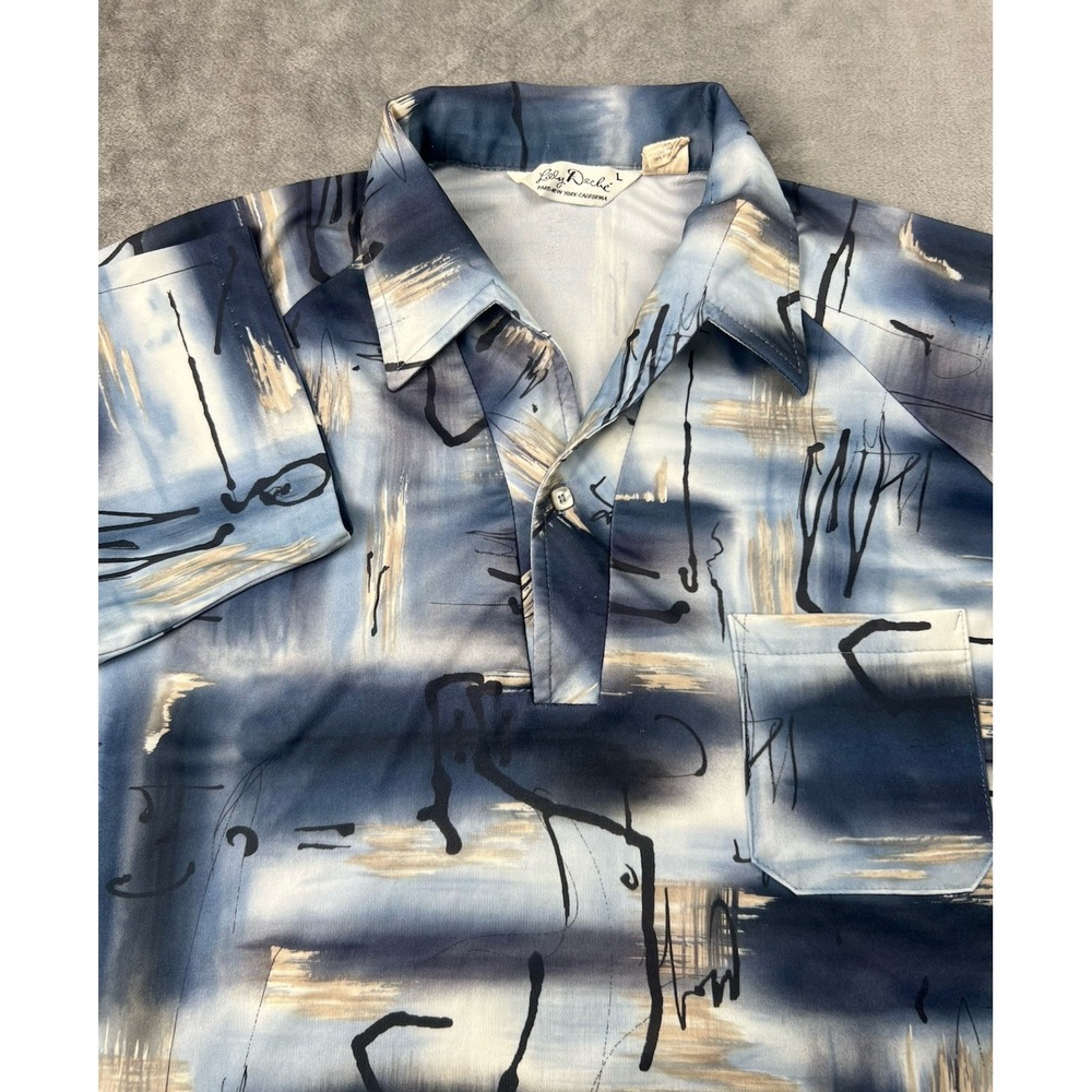 Lilly Dache Polo Shirt Men's Large Dagger Collar 70s 80s Disco Abstract‎